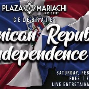 Dominican Republic Independence Day Parkbench Celebration background with fireworks, flags, flagpole and text. parkbench