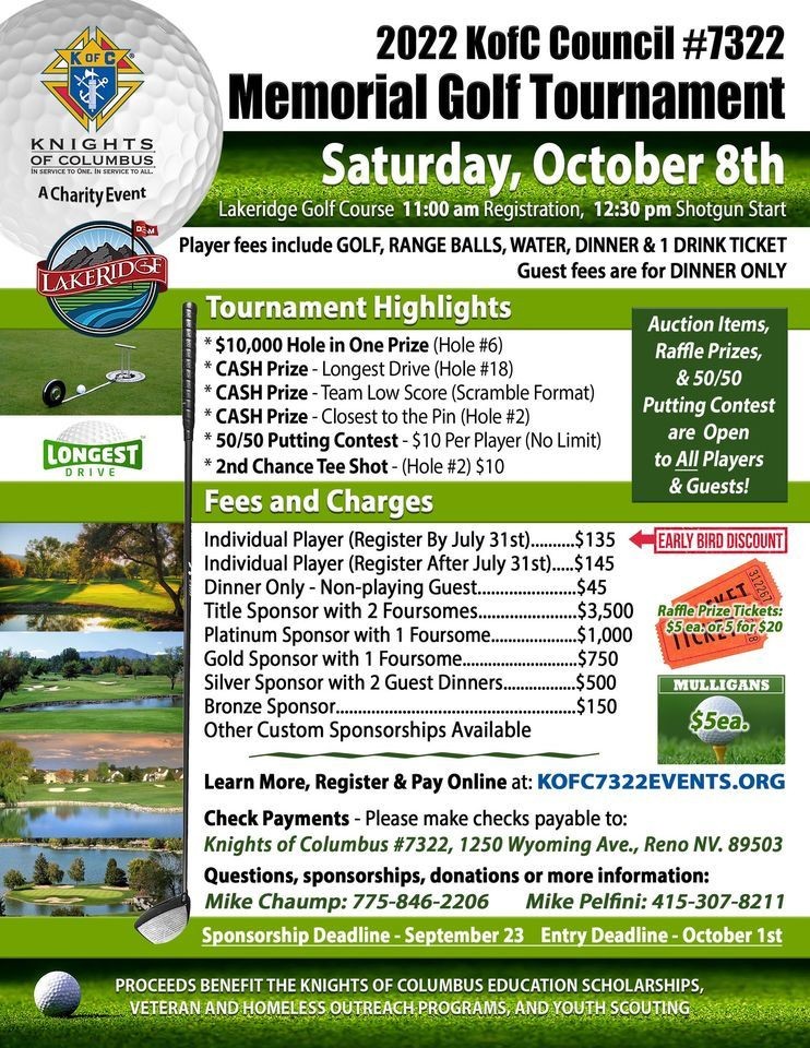 2022 Knights of Columbus Council 7322 Memorial Golf Tournament Parkbench