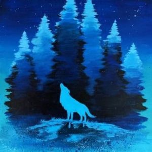 Paint Nite Wolf Howling In The Woods Parkbench