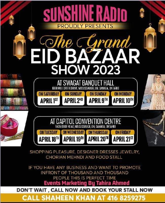 Eid Bazaar 2023 1st & 2nd April By Sunshine Radio Parkbench