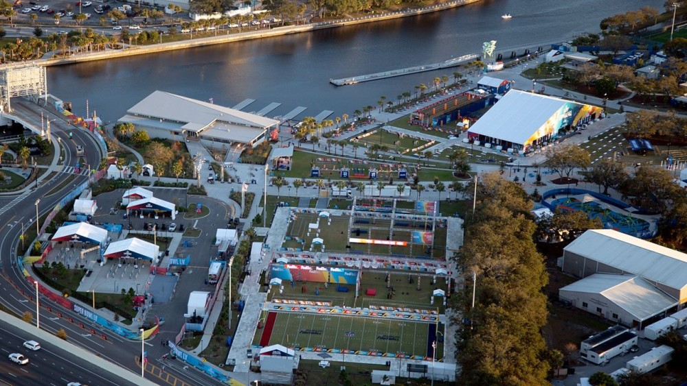 NFL Super Bowl Fan Experience officially opens for football fans along Riverwalk Parkbench