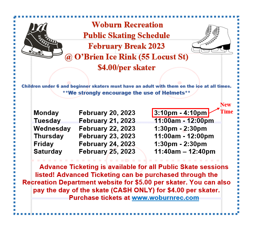 Public Skating Schedule February Break 2023 Parkbench