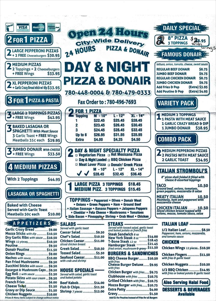 Day And Night Pizza And Donair Pizza In Alberta Avenue Parkbench